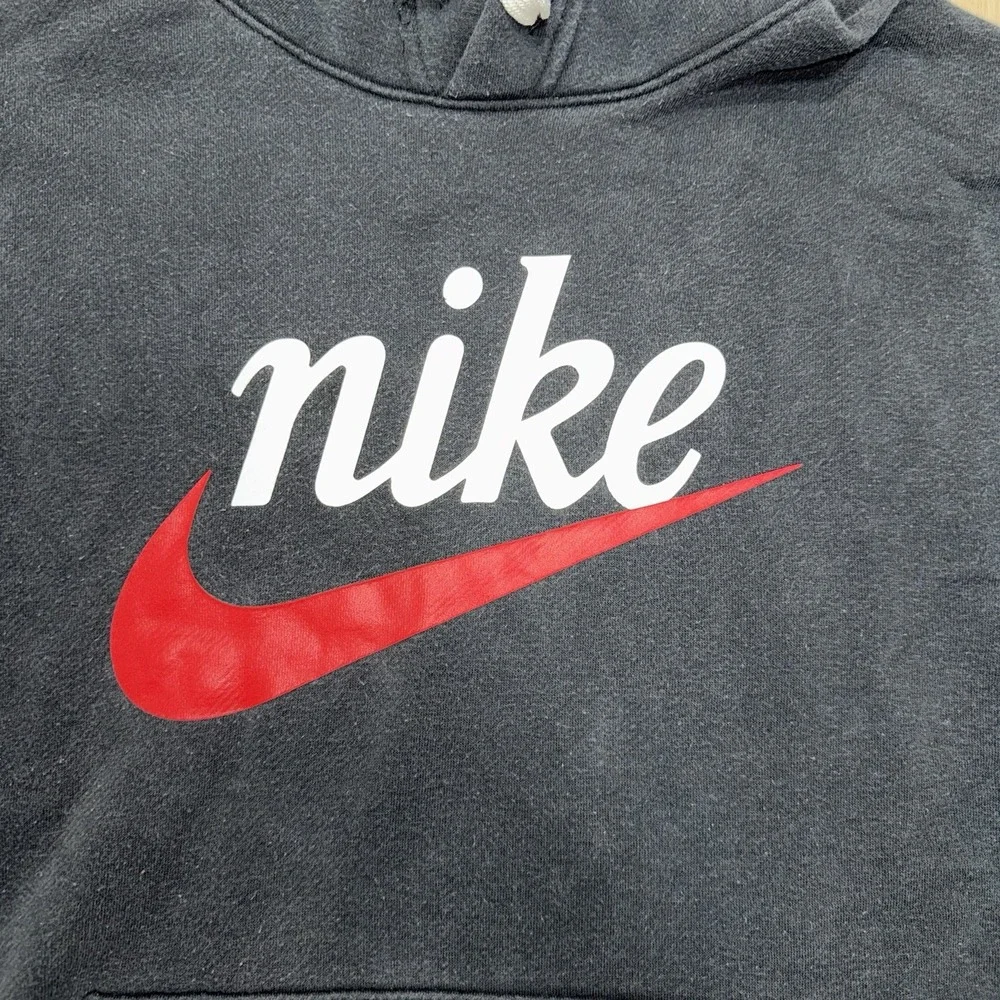 Vintage Nike Black Hoodie Sweatshirt Men's M Red Center Logo Swoosh Black Tag